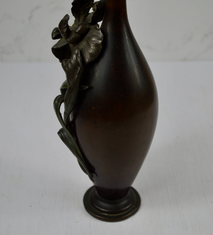 Japanese Bronze Iris Vase, Signed Seiya, Meiji Period (c.1890–1910)