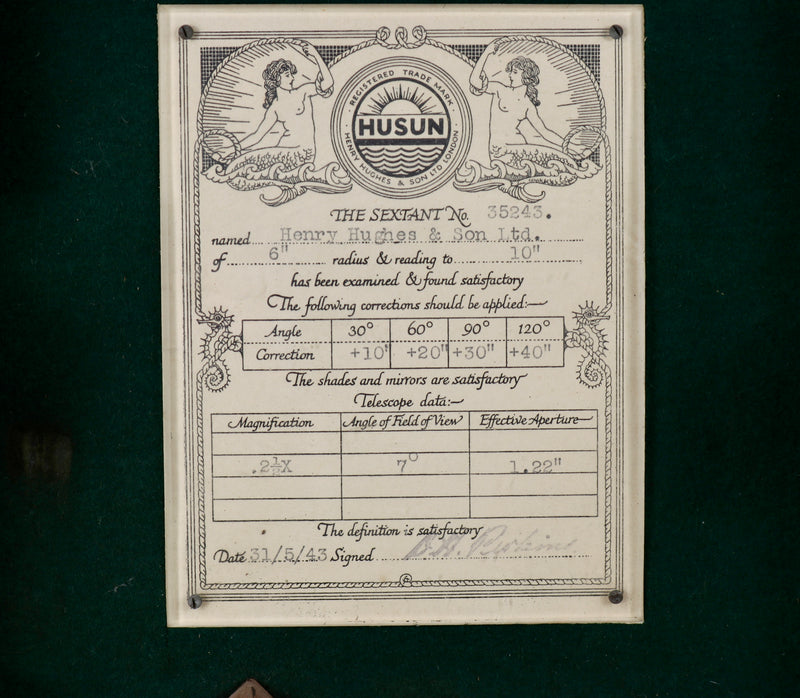 Henry Hughes & Son Sextant, Boxed, w/ 1943 Calibration Certificate