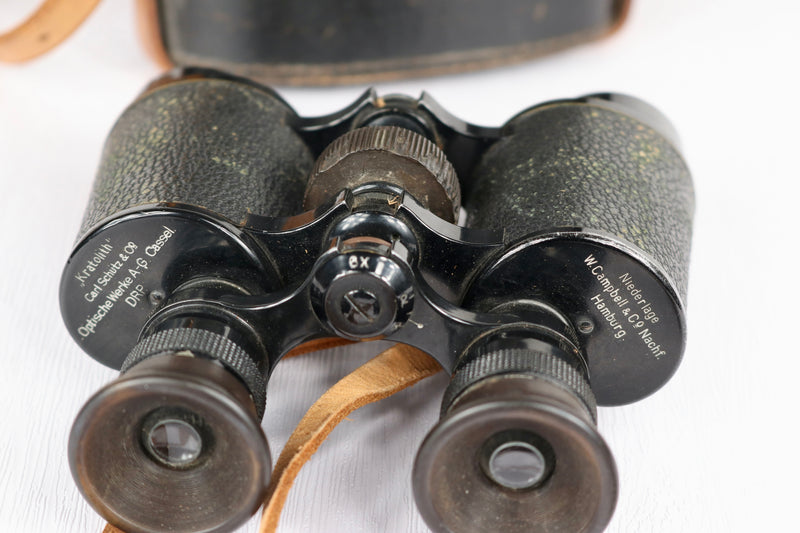 Very Rare c. 1910s Carl Schütz Kratolith 8x Binoculars w/ Original Leather Case