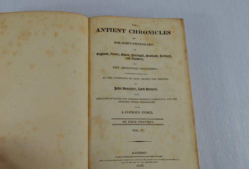 The Antient Chronicles of John Froissart, 4 Vols., Vellum (1814-1816)