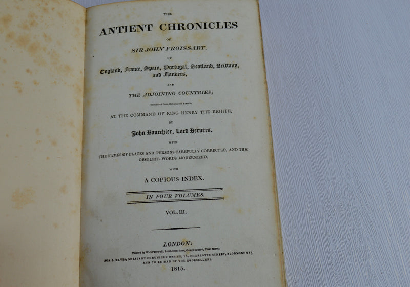 The Antient Chronicles of John Froissart, 4 Vols., Vellum (1814-1816)