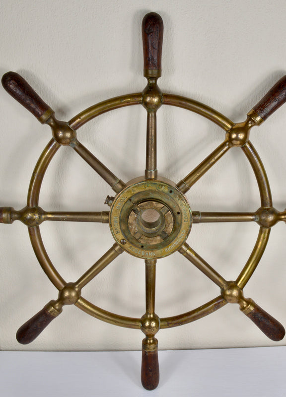 Antique Brass Brown Brothers Ship’s Wheel, Edinburgh, Early 20th Century