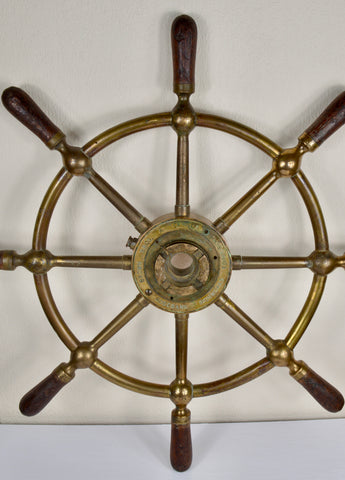 Antique Brass Brown Brothers Ship’s Wheel, Edinburgh, Early 20th Century