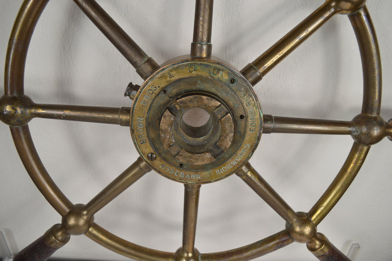 Antique Brass Brown Brothers Ship’s Wheel, Edinburgh, Early 20th Century