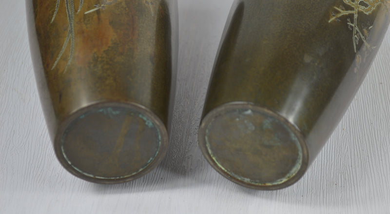 Pair of Japanese Bronze Vases Signed Kōshū (光舟刻), Meiji Period