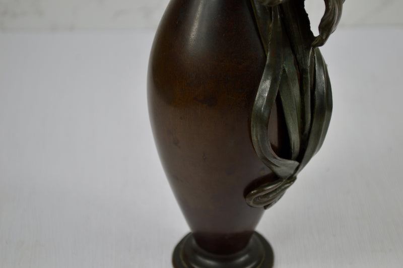 Japanese Bronze Iris Vase, Signed Seiya, Meiji Period (c.1890–1910)