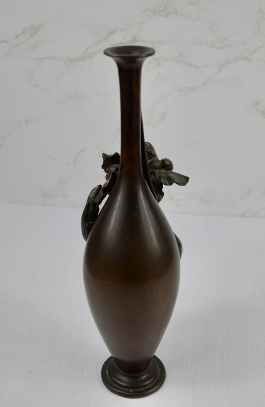 Japanese Bronze Iris Vase, Signed Seiya, Meiji Period (c.1890–1910)