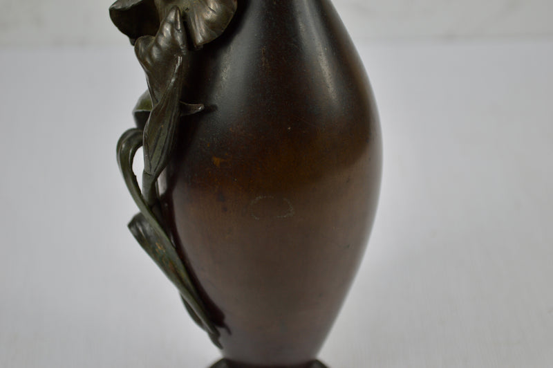 Japanese Bronze Iris Vase, Signed Seiya, Meiji Period (c.1890–1910)